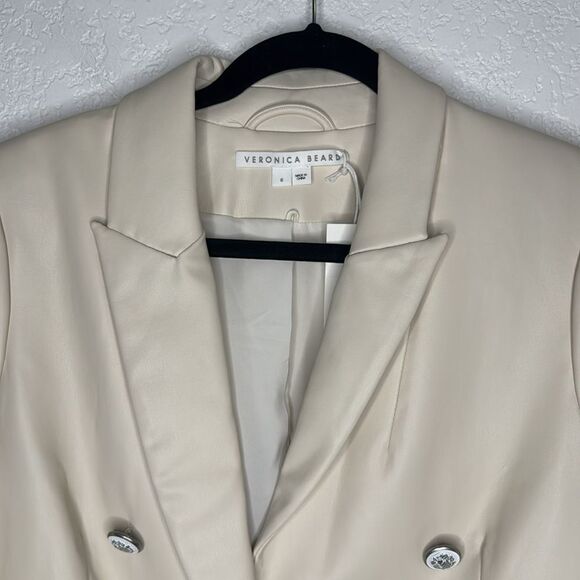 VERONICA BEARD Beacon Faux Leather Dickey Blazer in Ecru Size 8 Revolve - Picture 3 of 14